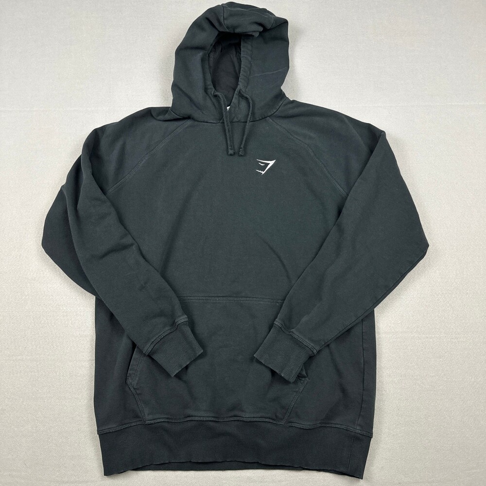 Gymshark Hoodie Men Large Black Solid Essentials Pullover Sweatshirt Logo Gym L